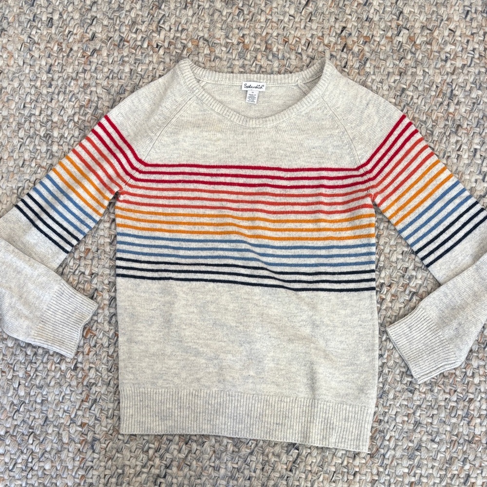 Splendid Striped Sweater with Red, Orange, and Blue Accents